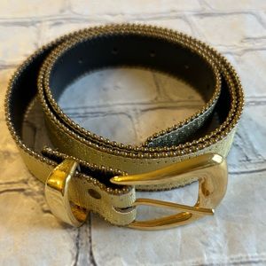 VINTAGE ELITE ACCESSORIES GOLD METALLIC BEADS TRIM GOLD TONE BUCKLE BELT SIZE M